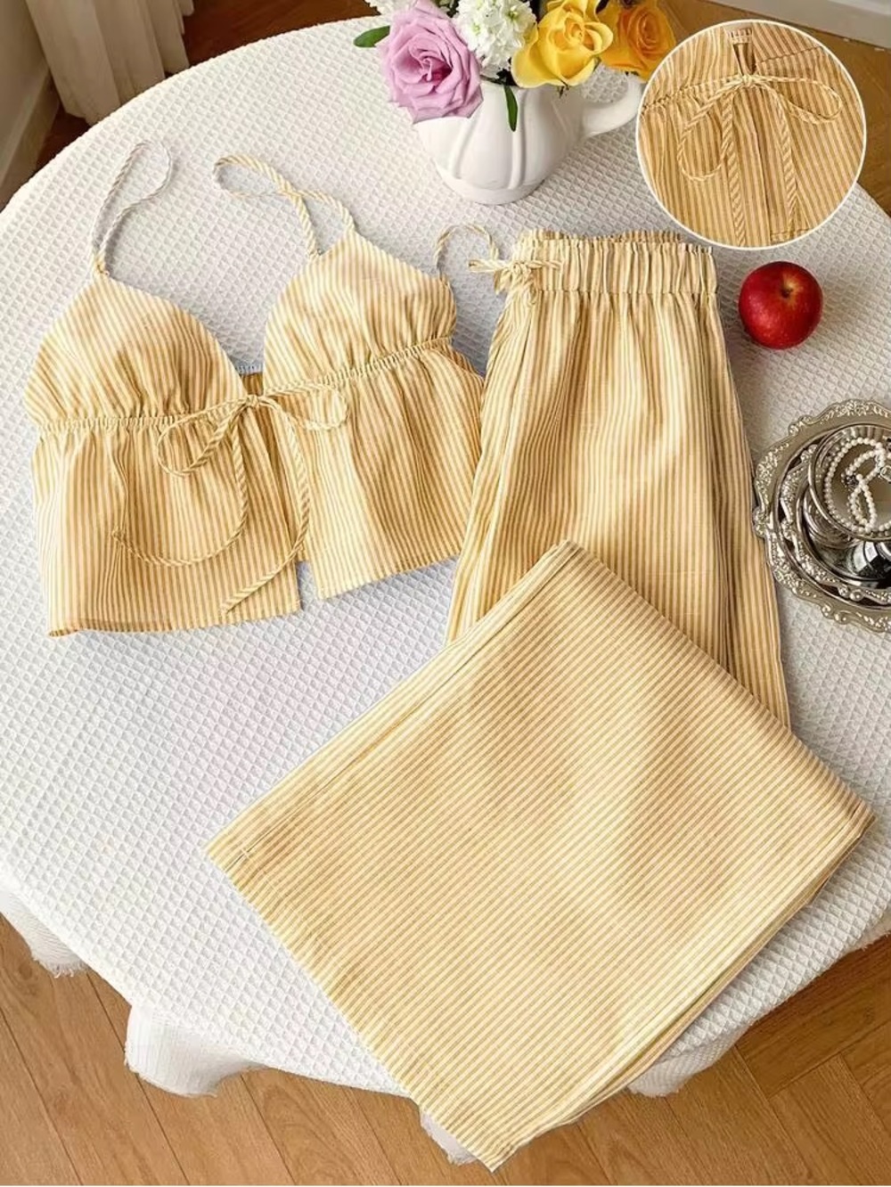 Women's Yellow Striped Cami & Pants Sleep Set